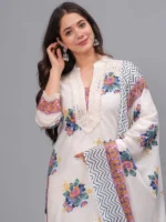 Pure Cotton Printed Straight Kurta Set with Palazzo Pants & Dupatta- Ethnic Wear