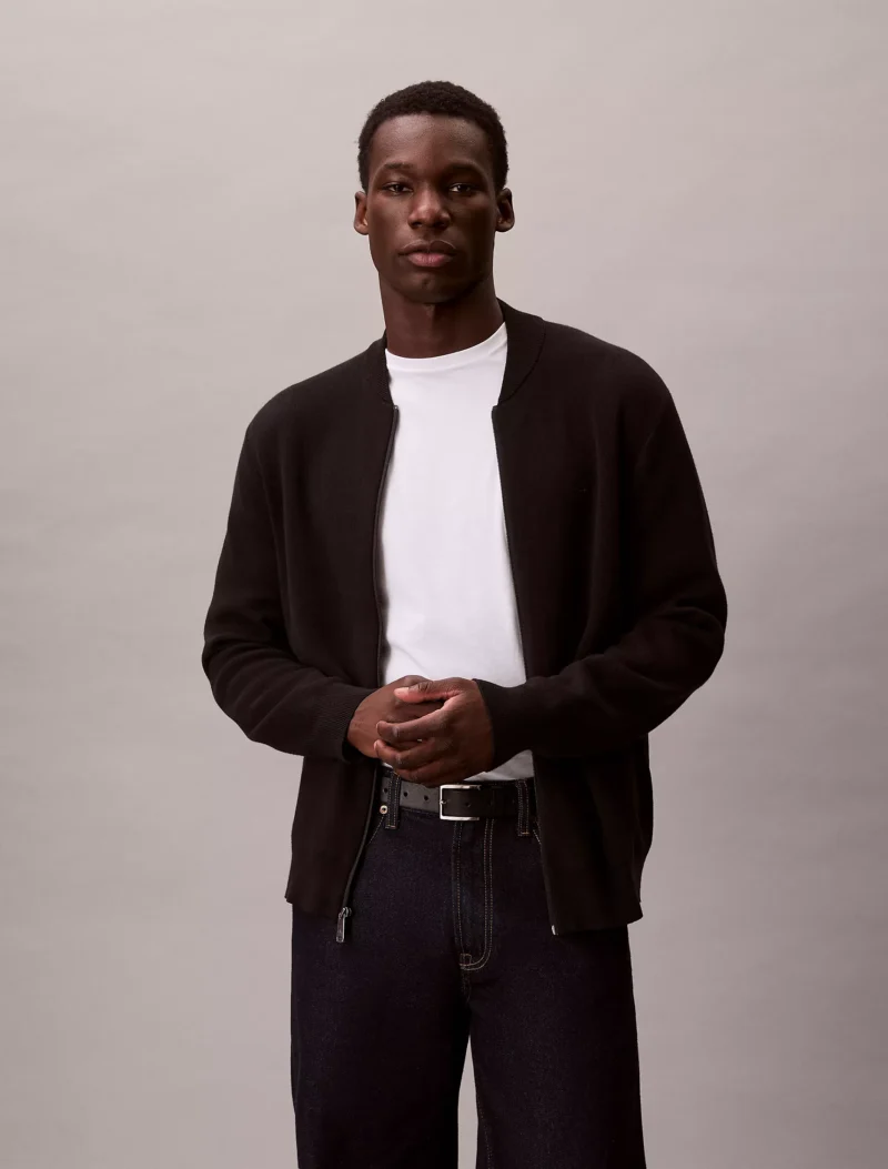 Calvin Klein Smooth Cotton Sweater Bomber Jacket | Rivella Couture