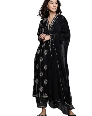Women's Rayon Printed Straight Kurti with Palazzos and Dupatta Set | Rivella Couture