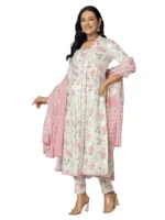 Women's Cotton Printed Anarkali Kurta with Palazzo Pants and Dupatta | Rivella Couture