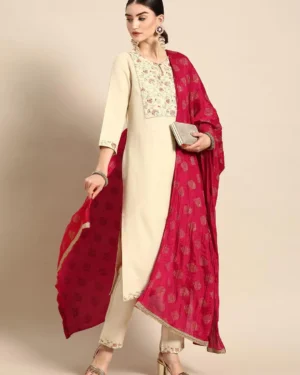Rayon Straight Kurta Pant With Dupatta Set