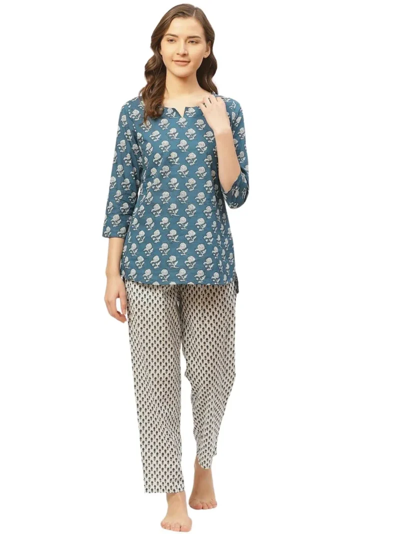 Women & Cotton Printed Night Suit Set Of Top & Pajama Set | Rivella Couture