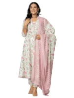 Women's Cotton Printed Anarkali Kurta with Palazzo Pants and Dupatta | Rivella Couture