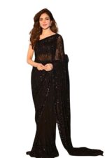 Black Heavy Georgette Sequence Work Saree with Banglory Silk Blouse - Elegant Indian Ethnic Wear