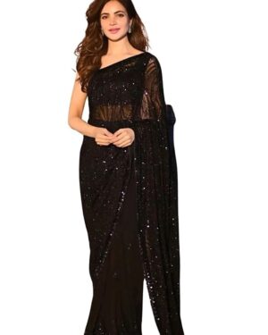 Black Heavy Georgette Sequence Work Saree with Banglory Silk Blouse - Elegant Indian Ethnic Wear