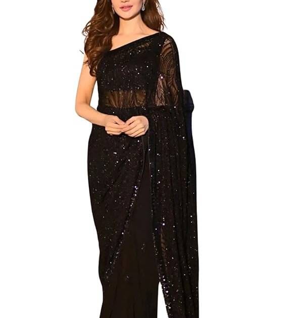 Black Heavy Georgette Sequence Work Saree with Banglory Silk Blouse - Elegant Indian Ethnic Wear
