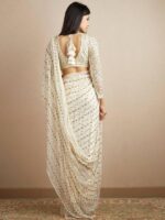 Georgette Embellished Saree With Unstitched Blouse Piece, Off White