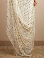 Georgette Embellished Saree With Unstitched Blouse Piece, Off White
