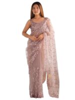 Women's Shimmer Net Embellished Saree With Unstitched Blouse Piece