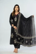 Women's Cotton Printed Straight Kurta with Pant and Dupatta Set