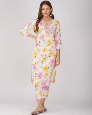 Cotton Embroidered Straight Kurta with Pant Set