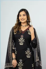 Women's Cotton Printed Straight Kurta with Pant and Dupatta Set
