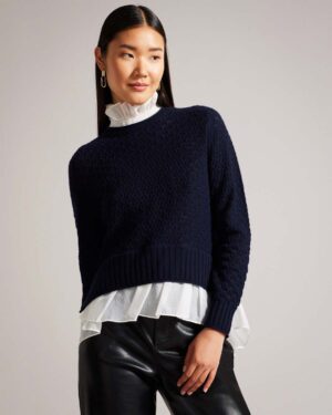 Ted Baker HOLINA Knit Sweater with Mockable Shirt Women Sweaters Grey