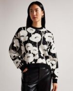 Ted Baker PIPHA Cropped Jacquard Knitted Sweater Women Sweaters Black