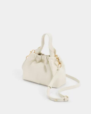 Charles & Keith Ally Ruched Slouchy Chain-Handle Bag - Cream | Rivella Couture