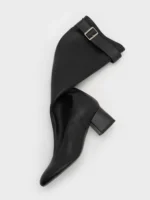 NEW Gerry Buckled Block-Heel Knee-High Boots - Black | Rivella Couture