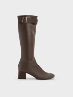 NEW Gerry Buckled Block-Heel Knee-High Boots - Black | Rivella couture