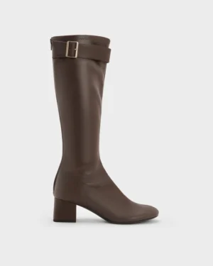 NEW Gerry Buckled Block-Heel Knee-High Boots - Black | Rivella couture