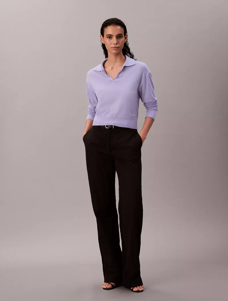 Calvin Klein Merino Wool Blend Relaxed Polo Sweater | Rivella Couture