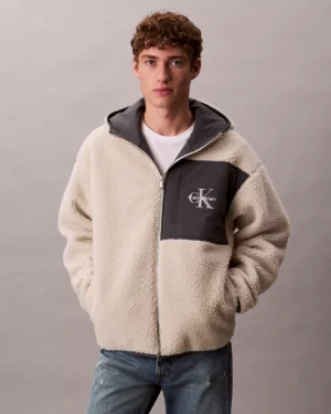 Sherpa Monogram Logo Relaxed Zip Hoodie | Rivella couture