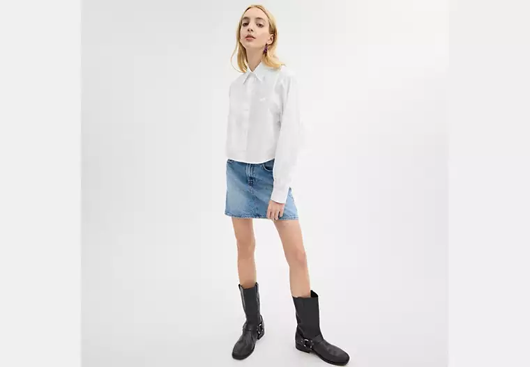 cn486_wht_a45 Cropped Button Up Shirt | Rivella couture