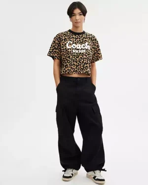 Leopard Cursive Signature Cropped T Shirt | Rivella Couture