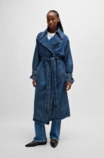 Hugo Double-breasted trench coat in dark-blue denim | Rivella Couture