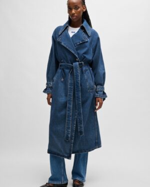 Hugo Double-breasted trench coat in dark-blue denim | Rivella Couture
