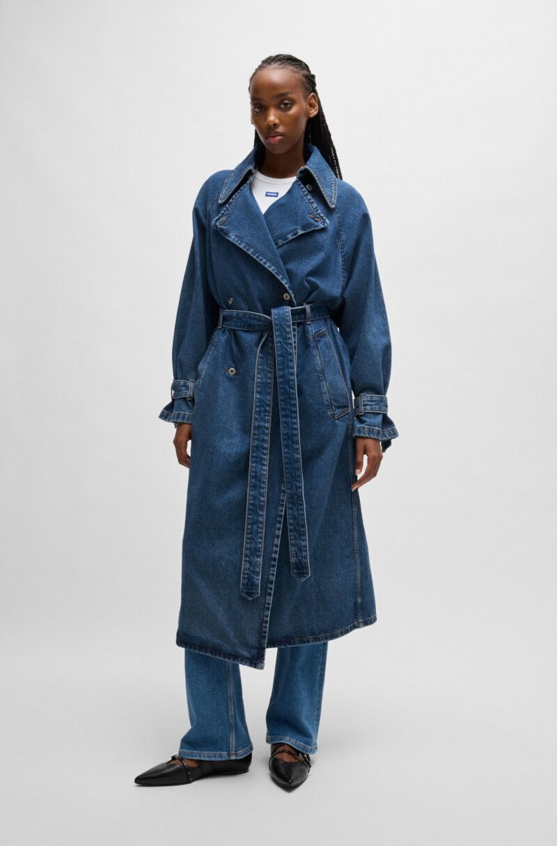Hugo Double-breasted trench coat in dark-blue denim | Rivella Couture