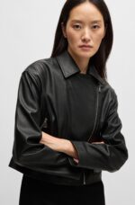 Boss Faux-leather biker-style jacket with signature trims | Rivella Couture
