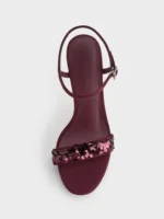 NEW Sequinned Ankle-Strap Stiletto Sandals - Burgundy