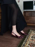 NEW Ruthie Sequinned Slingback Pumps - Burgundy | Rivella couture