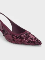 NEW Ruthie Sequinned Slingback Pumps - Burgundy | Rivella couture
