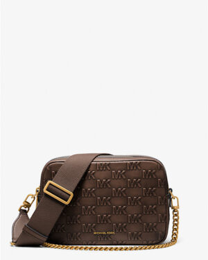 Michael Kors Bryant Medium Logo Embossed Burnished Leather Crossbody Bag