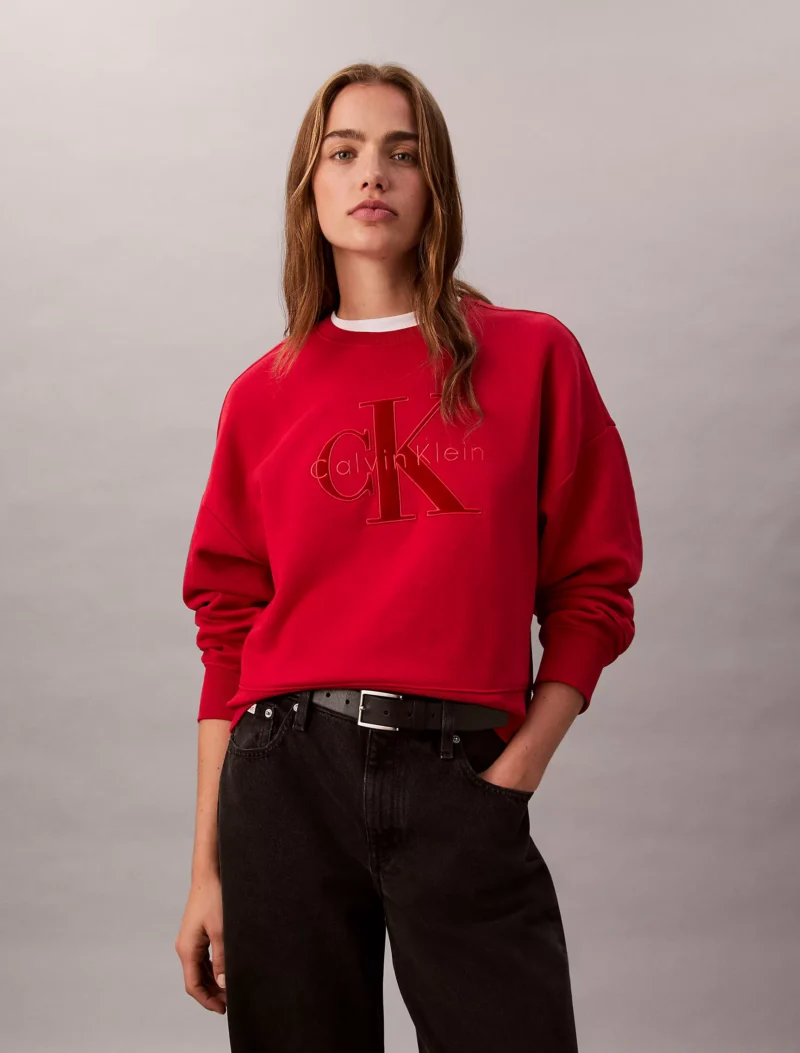 Calvin kelin Fleece Velvet Monologo Graphic Relaxed Sweatshirt