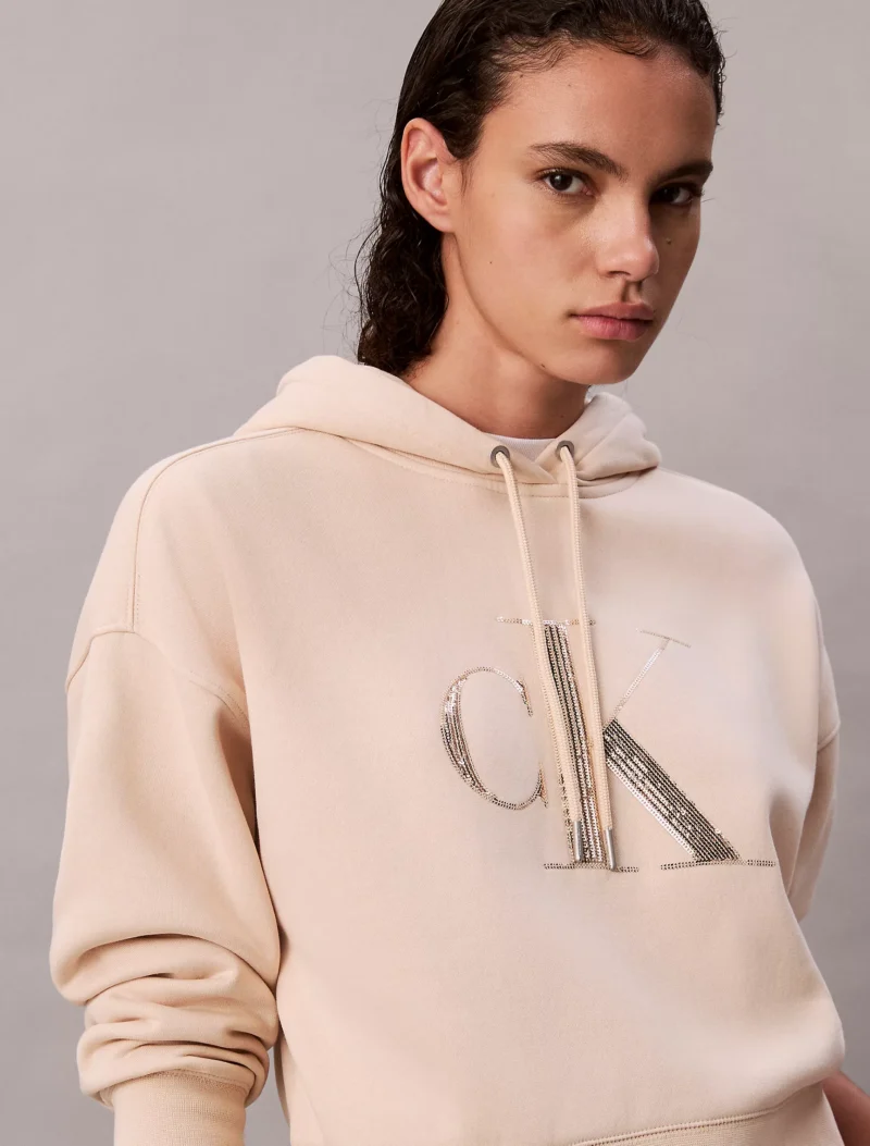 Calvin Klein Fleece Sequin Monogram Relaxed Hoodie