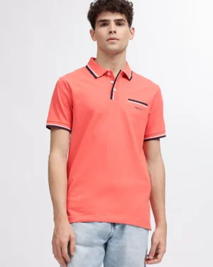 GANT Men Coral Solid Polo Collar Short Sleeves Tshirt