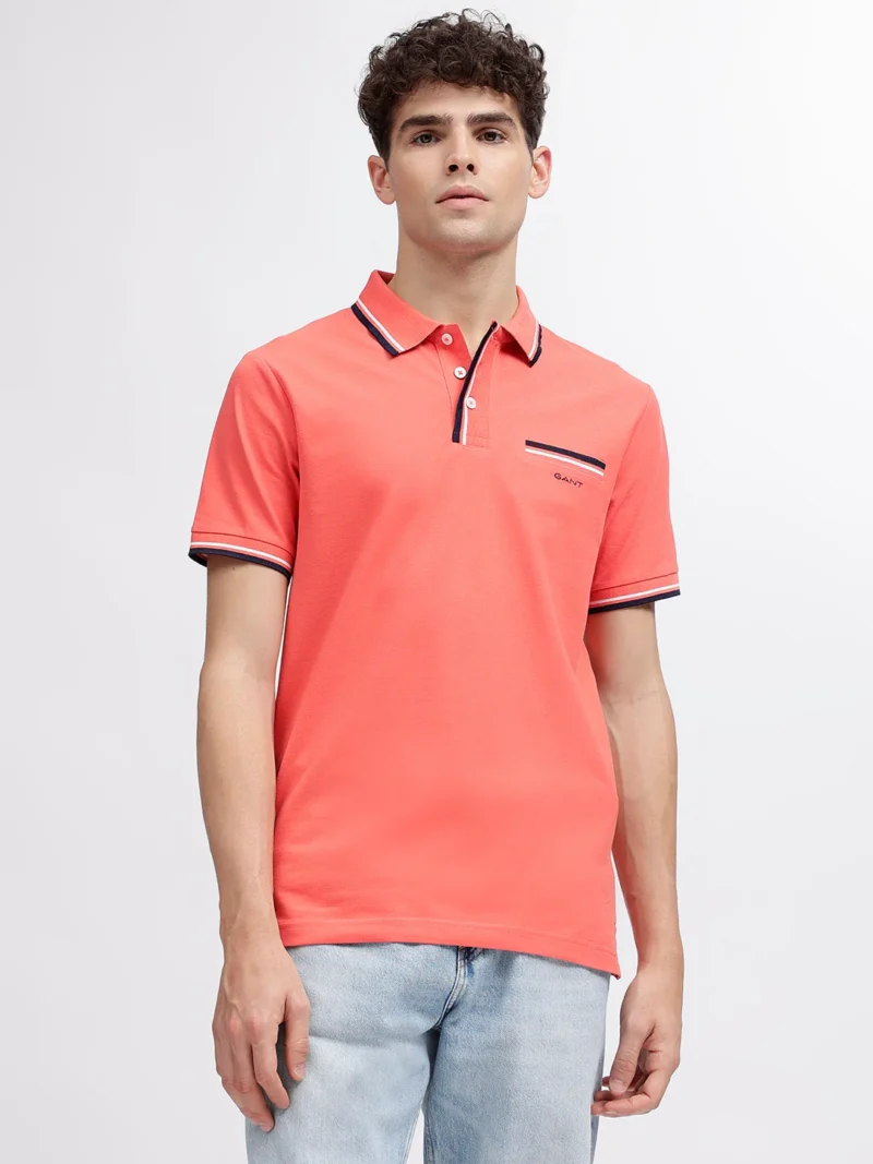 GANT Men Coral Solid Polo Collar Short Sleeves Tshirt