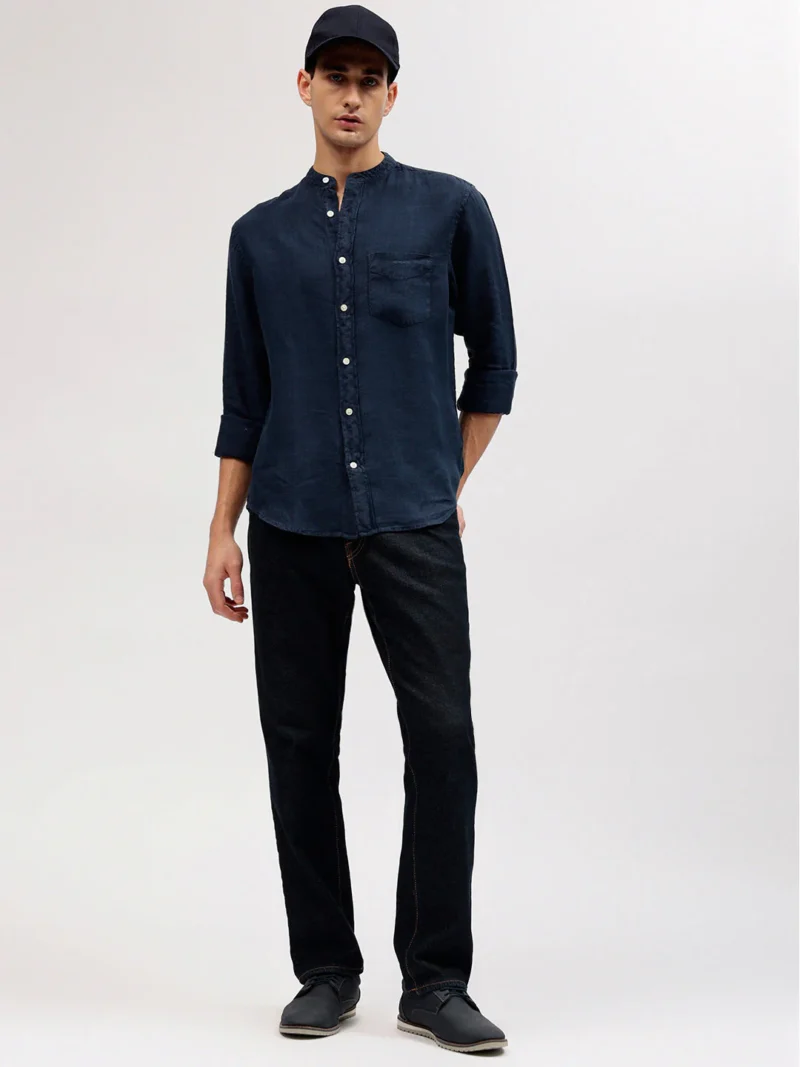 GANT Men Blue Regular Fit Solid Linen Shirt